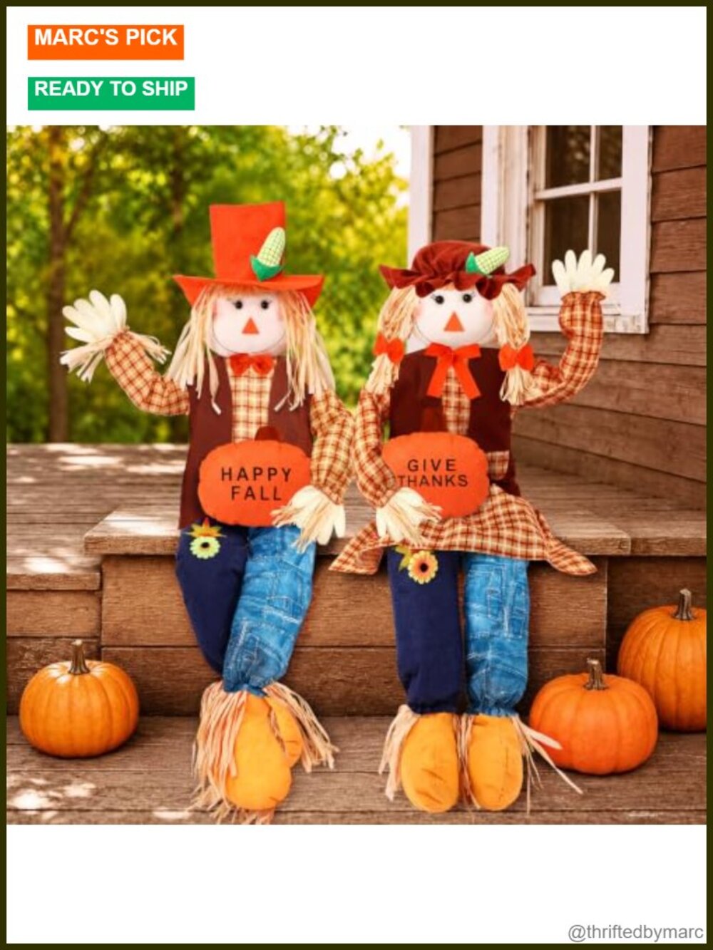2 Pack 59" Large Fall Harvest Sitting Scarecrow Thanksgiving Pumpkin Couple Set